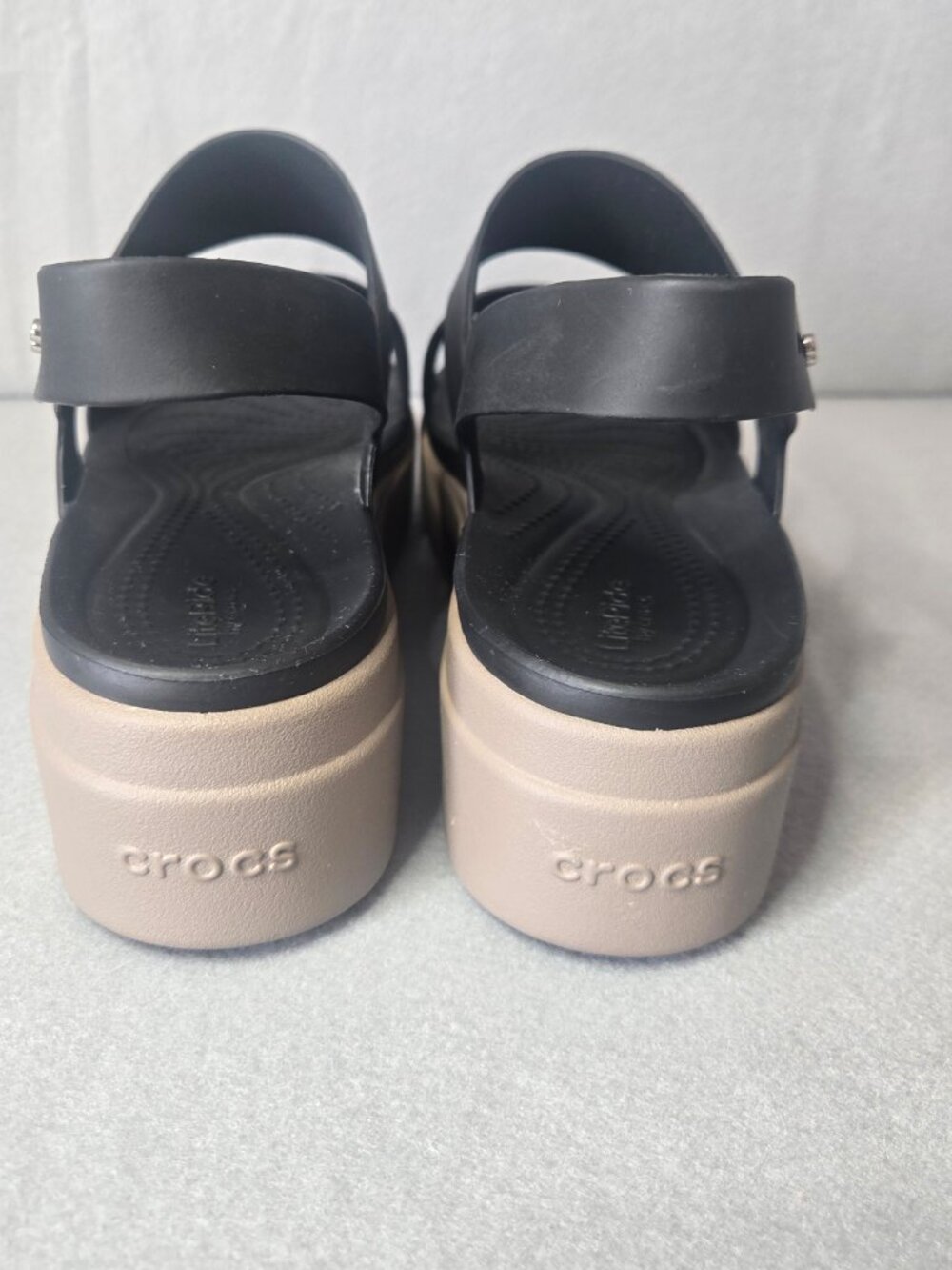 Crocs Black Platform Sandals with Beige Sole Size 10 - Picture 2 of 5